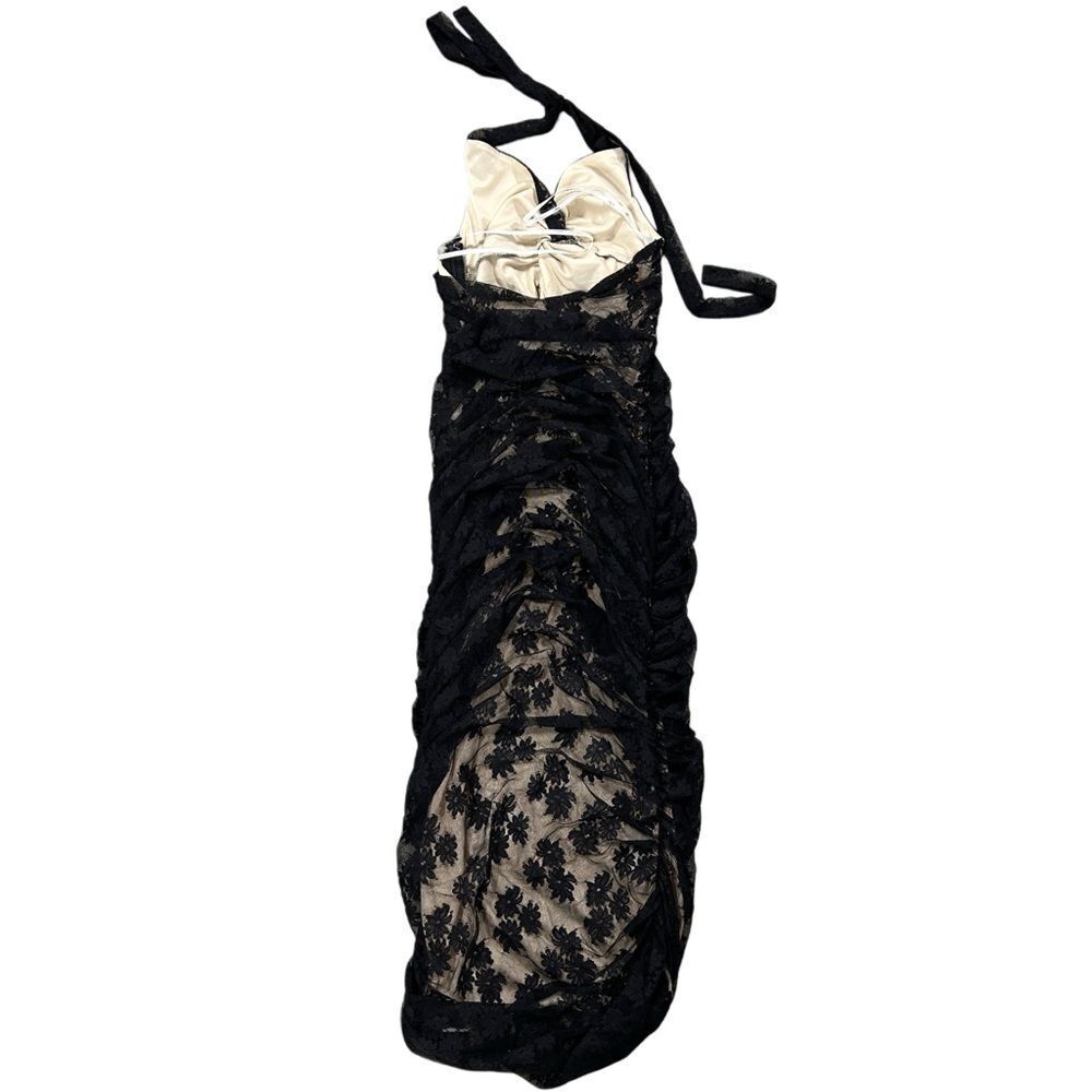 Lulus Allure Black Cream Floral Mesh Lace Ruched Bodycon Midi Dress Size Small - Picture 7 of 12